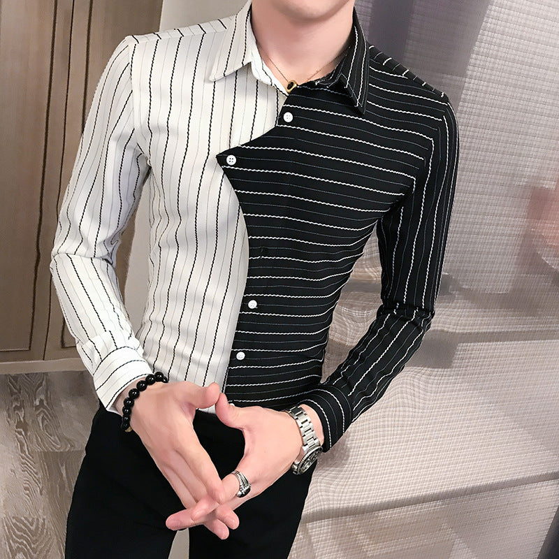 British style contrast color stitching men shirt - WOMONA.COM