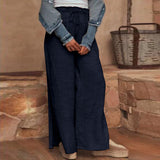 Cotton and linen loose plus size wide leg pants - WOMONA.COM