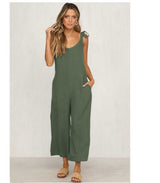 Back solid jumpsuit - WOMONA.COM