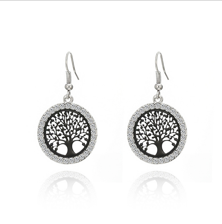 round hollow diamond earrings - WOMONA.COM
