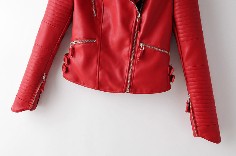 Irregular cuff leather jacket - WOMONA.COM