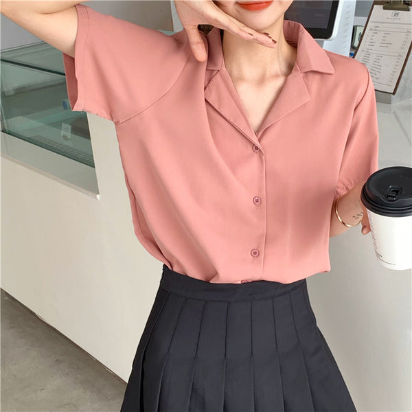 short sleeve casual shirt - WOMONA.COM