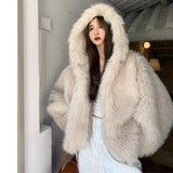 Casual Hooded Warm Faux Fur Jacket - WOMONA.COM