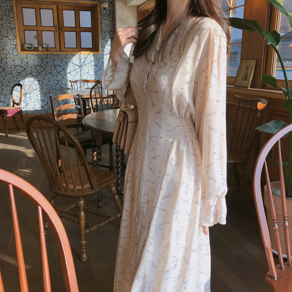 Floral chiffon long sleeve dress - WOMONA.COM