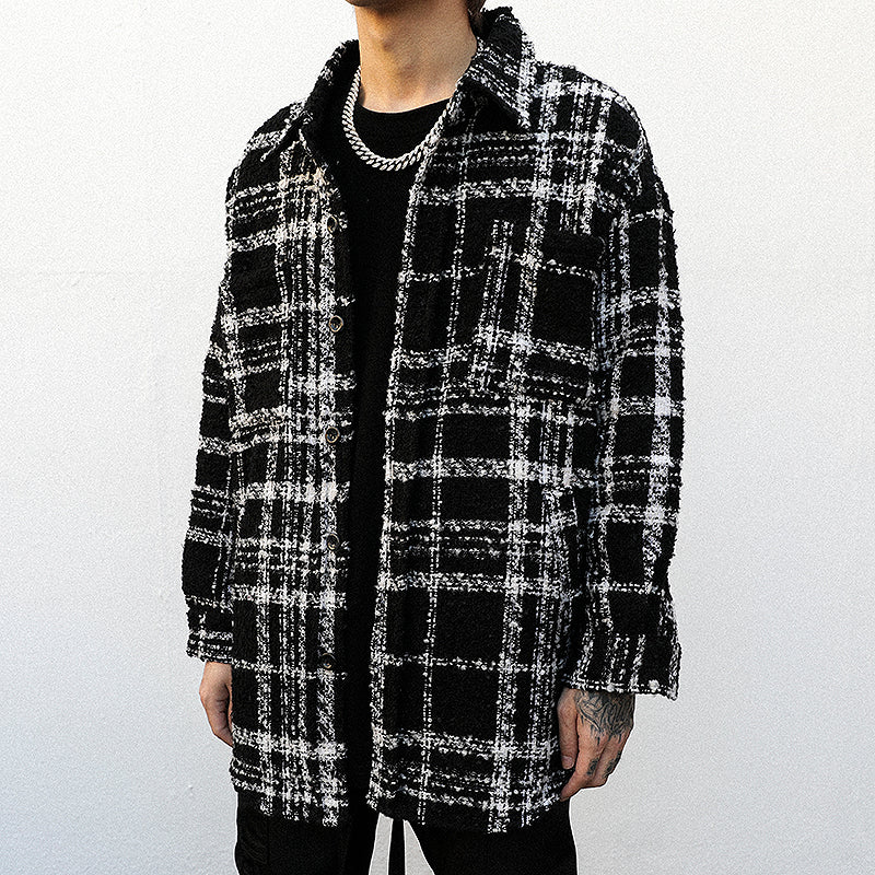 Plaid Padded Woolen Shirt Jacket - WOMONA.COM