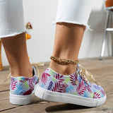 Lace-Up Flats Leaves Print Casual Sneakers - WOMONA.COM