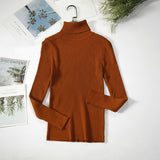 Strip Knit Pullover Turtleneck Sweater - WOMONA.COM