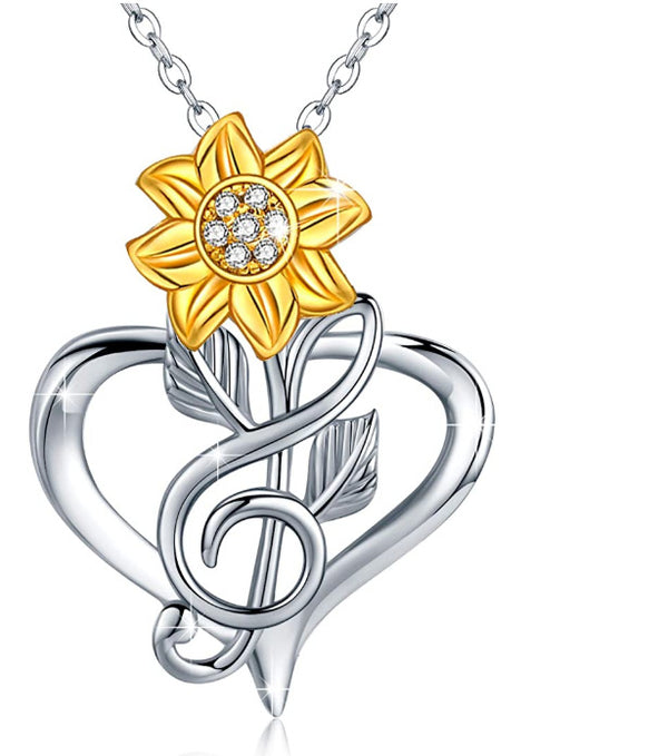 Necklace Sun Flower Heart Pendant - WOMONA.COM