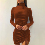 Suede Drawstring High Neck Dress Women - WOMONA.COM