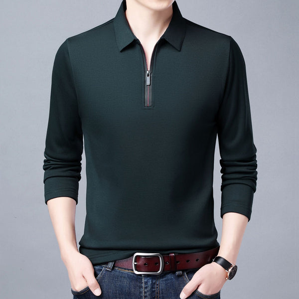 Long Sleeve Lapel Half Zip T Shirt - WOMONA.COM