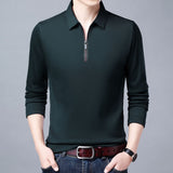 Long Sleeve Lapel Half Zip T Shirt - WOMONA.COM