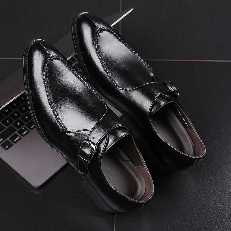 Men's leather toe cap British formal shoes - WOMONA.COM