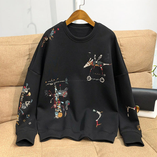 Embroidered Cotton Sweatshirt - WOMONA.COM