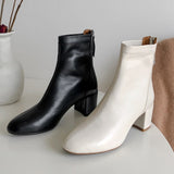 Thick Heel Short Cowhide Boots - WOMONA.COM
