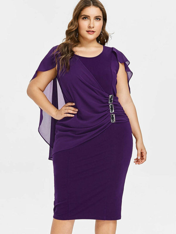 Chiffon Shawl Tight-Fitting Plus Size Dress Women - WOMONA.COM