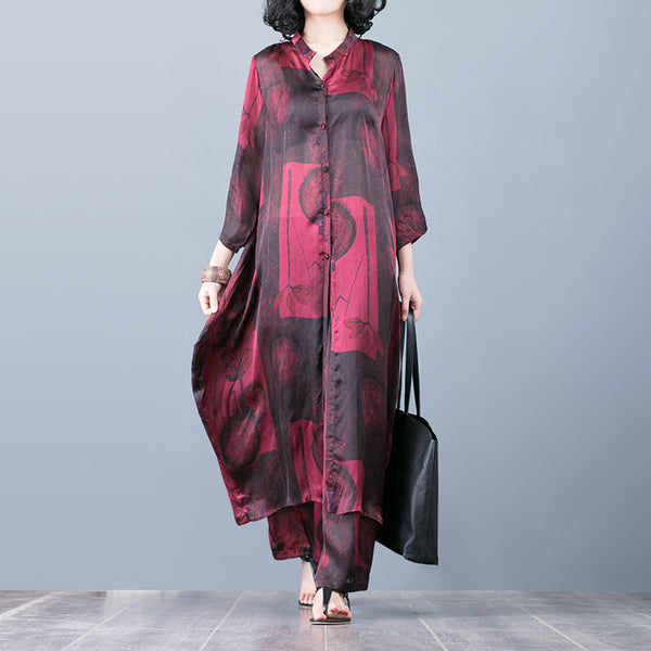 Silk plus size printed dress - WOMONA.COM