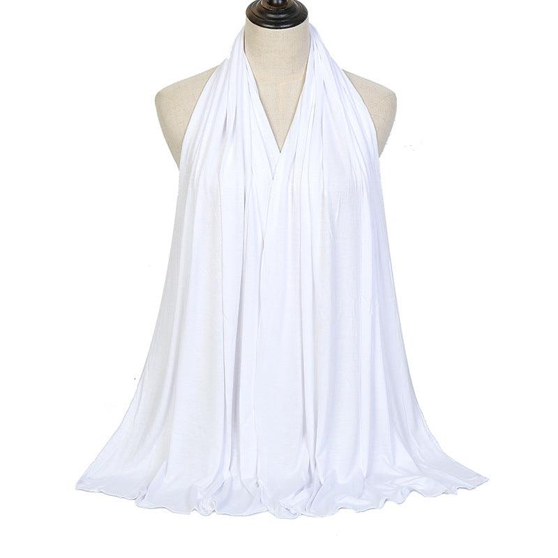 Mercerized cotton ladies headscarf in white, lightweight pleated drape with soft fall