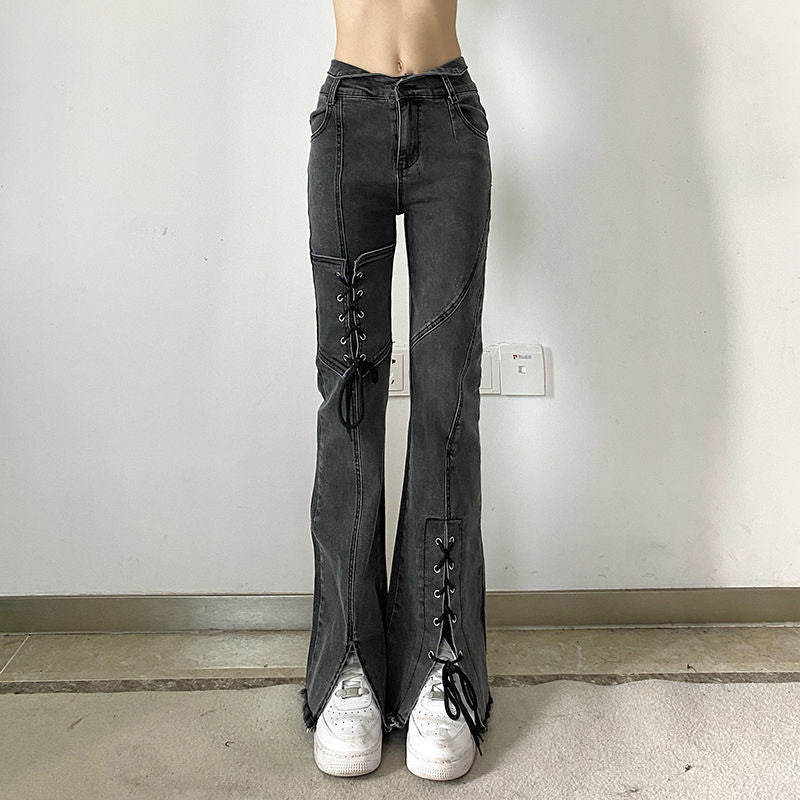 Small Design Sense Lace Up Micro Denim Women - WOMONA.COM