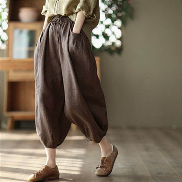 Cotton And Linen Harem Pants Casual Straight Leg Pants - WOMONA.COM