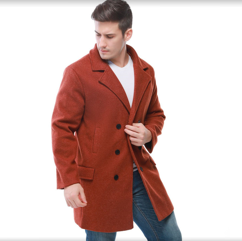 Men's lapel woolen trench coat - WOMONA.COM