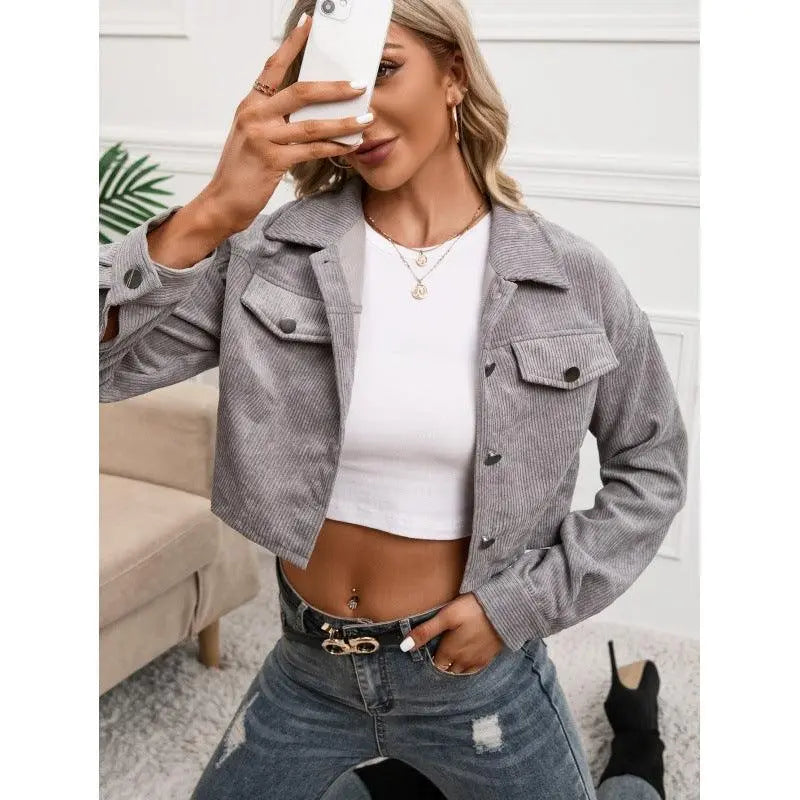 Casual Short Pocket Clip Buttoned Cardigan - WOMONA.COM