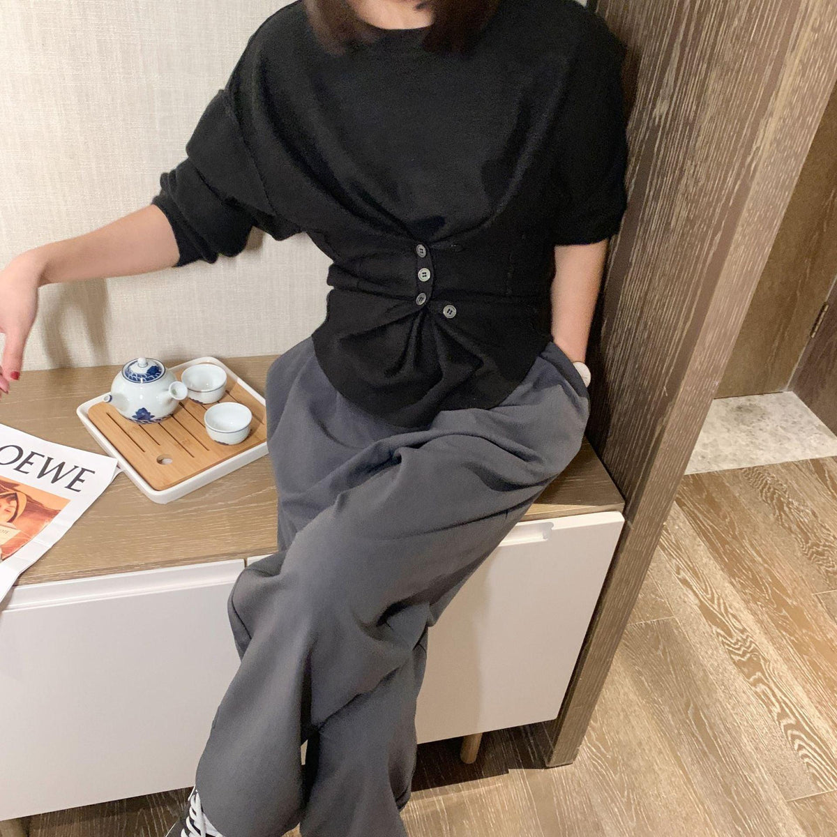 button-down waist sweater - WOMONA.COM