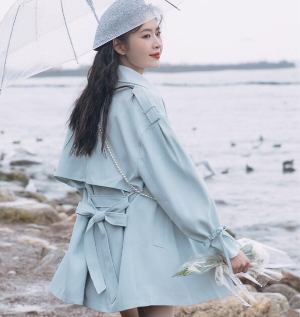 British Style Blue Trench Coat - WOMONA.COM