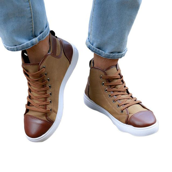 Men Lace-Up Leather Boots - WOMONA.COM