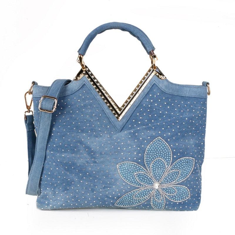 Diamond Flower Denim Bag - WOMONA.COM
