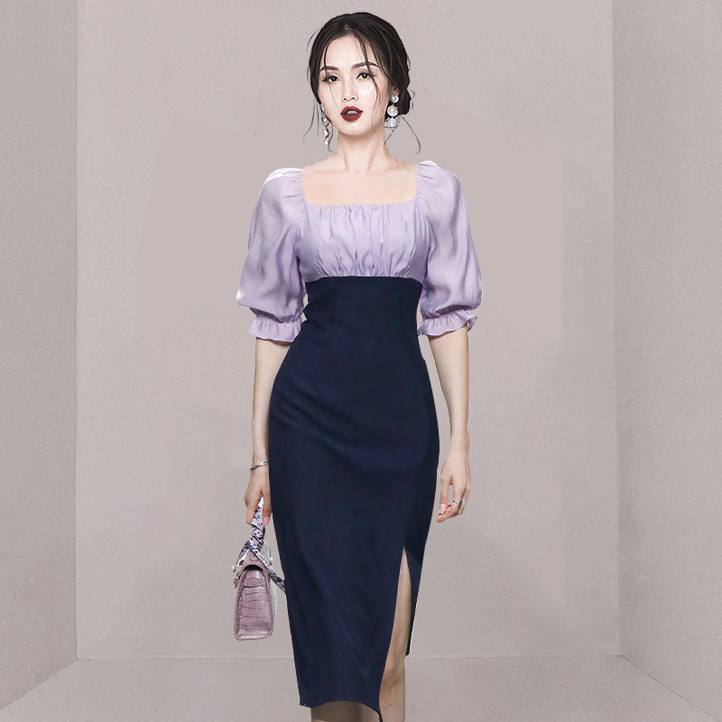 Lantern Sleeve Slim Waist Dress - WOMONA.COM