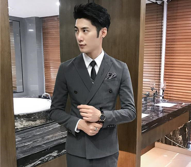 Men's Double Breasted Casual Suit Pants Set For Men - WOMONA.COM