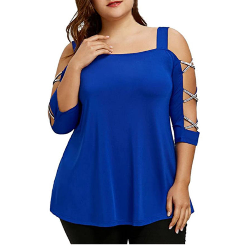 Sequin Sling Loose Plus Size T-shirt - WOMONA.COM