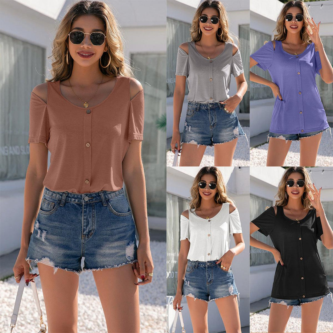 Short Sleeve Breasted T-Shirt - WOMONA.COM
