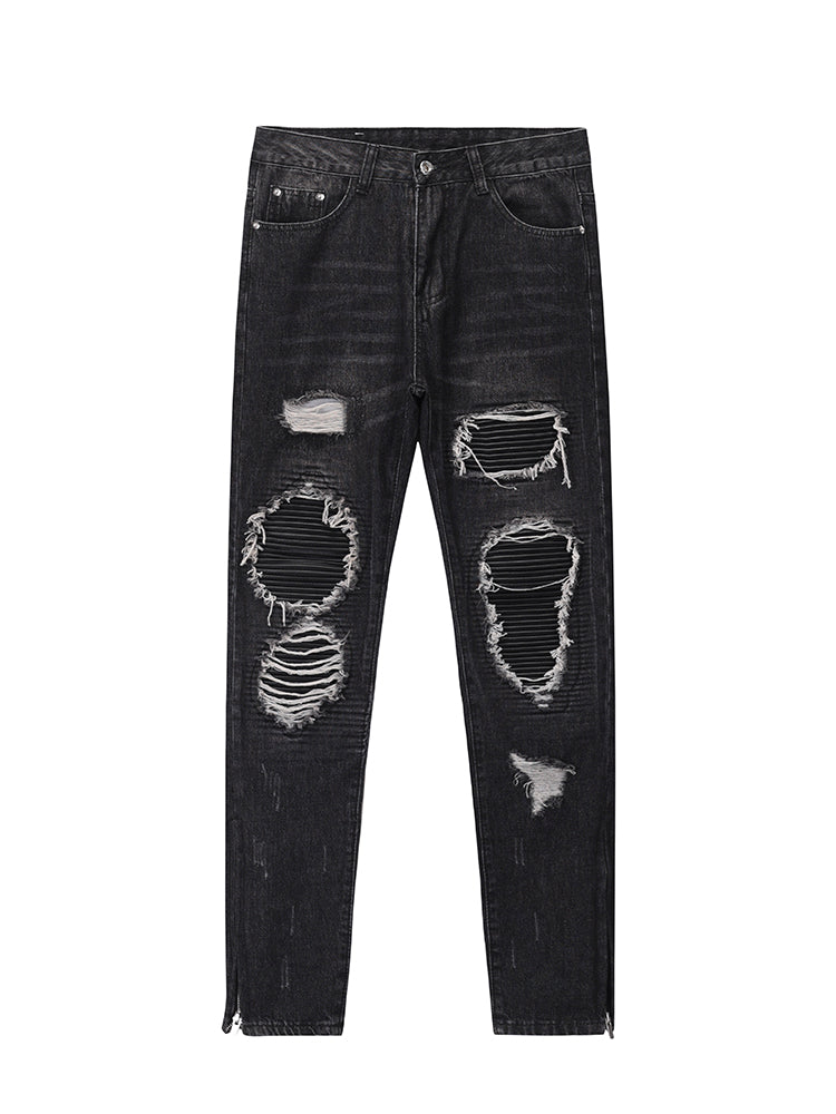 Leather Zipper Jeans - WOMONA.COM