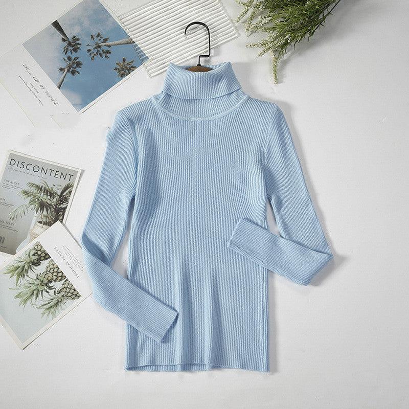 Strip Knit Pullover Turtleneck Sweater - WOMONA.COM