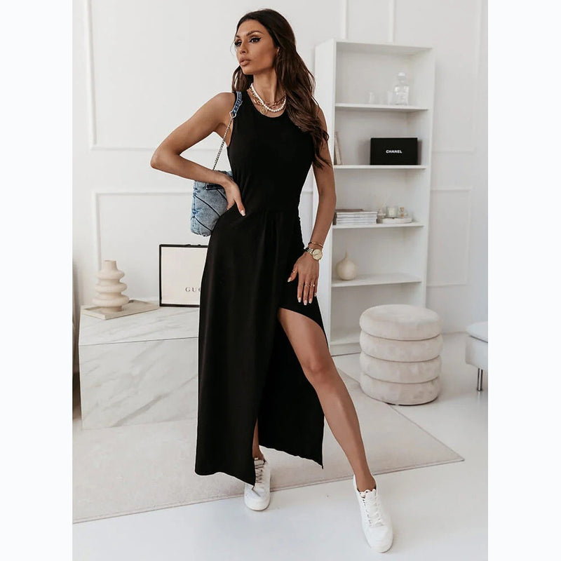 Casual Fashion Trendy Vest Sleeveless Long Dress - WOMONA.COM