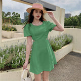 Slimming Puff Sleeve Short-sleeved Elegant Midriff Outfit - WOMONA.COM