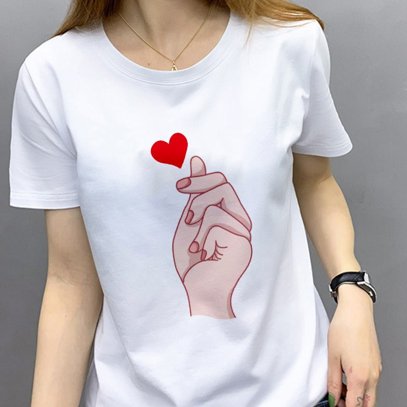 Love Print Short Sleeve T-shirts - WOMONA.COM