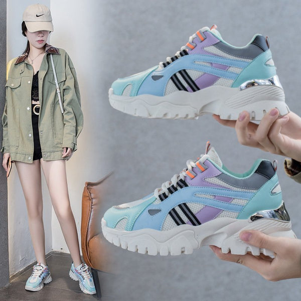 Fashion color block platform sneakers - WOMONA.COM