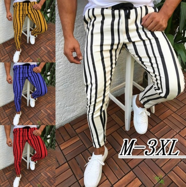 Casual pants tide stripe printed trousers - WOMONA.COM