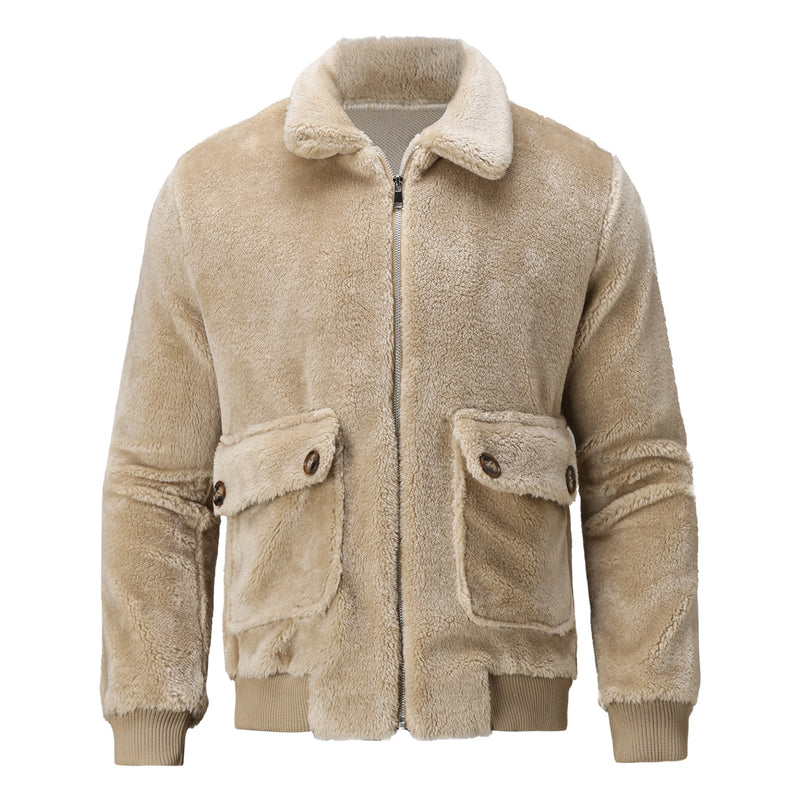 Jacket Lapel Zipper Padded Plush Coat - WOMONA.COM