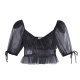 Crinkled Lace-Up Top - WOMONA.COM