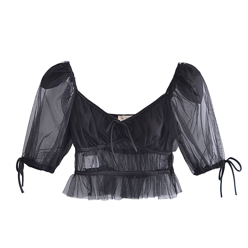 Crinkled Lace-Up Top - WOMONA.COM