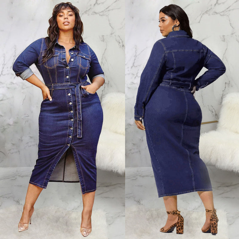 Dress Fashion Plus Size Denim Dress Women - WOMONA.COM