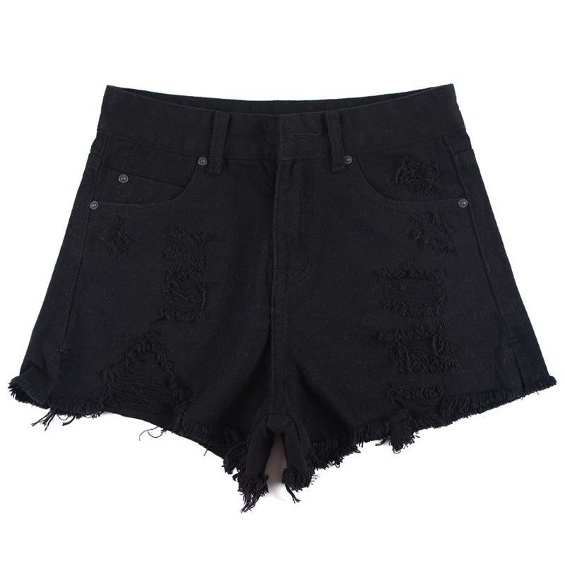 High Waist Ripped Denim Shorts - WOMONA.COM