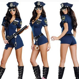 Blue Zipper Police Halloween Carnival Party Outfit - WOMONA.COM