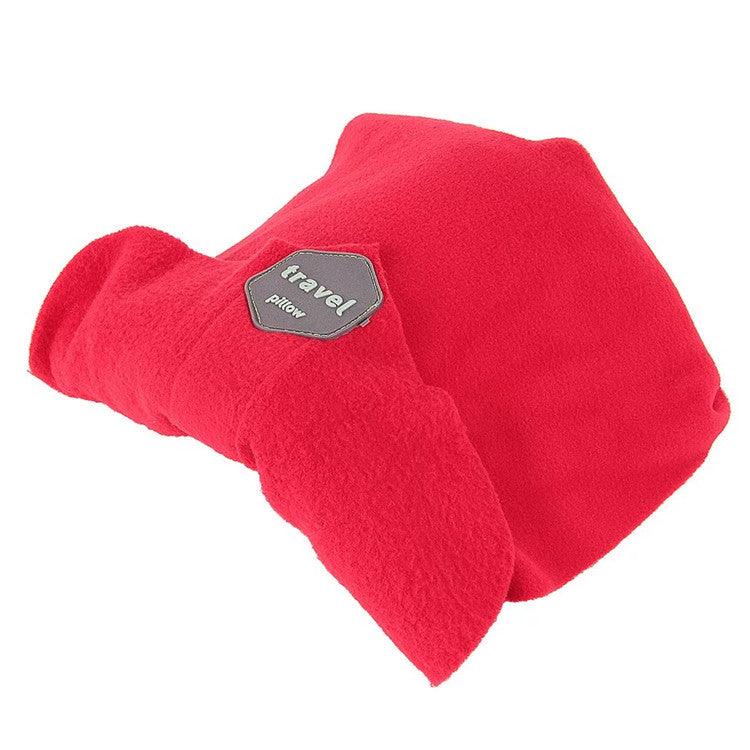 Red scarf headrest with fabric travel tag