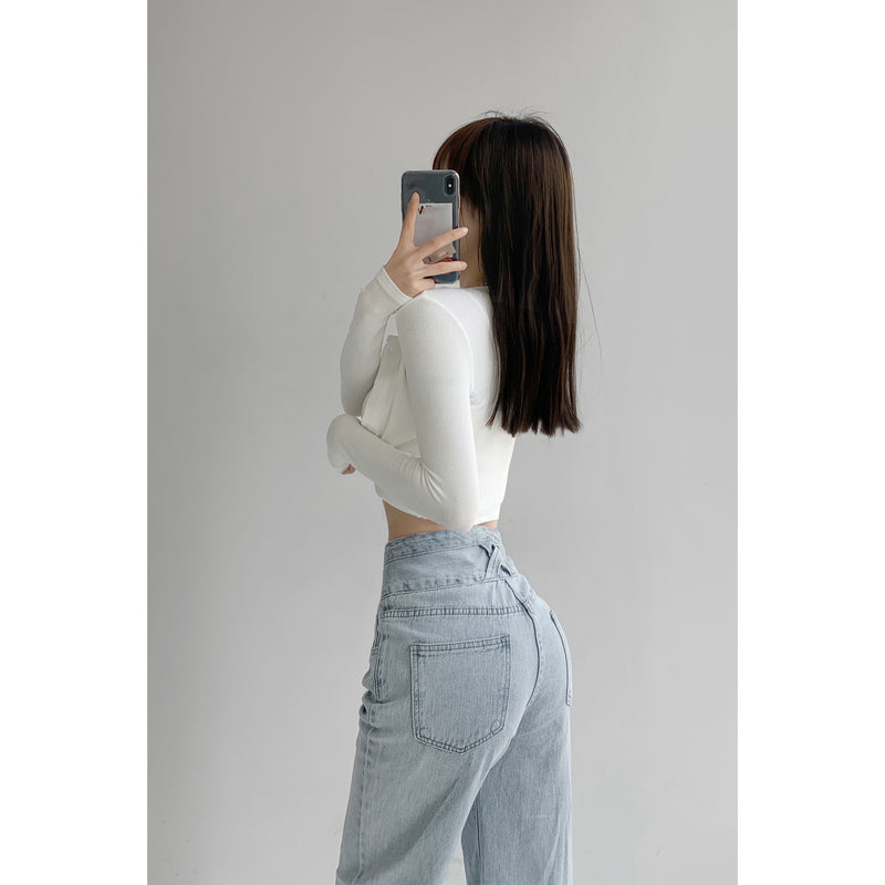 Buttoned Drape Loose Straight Fit Jeans - WOMONA.COM