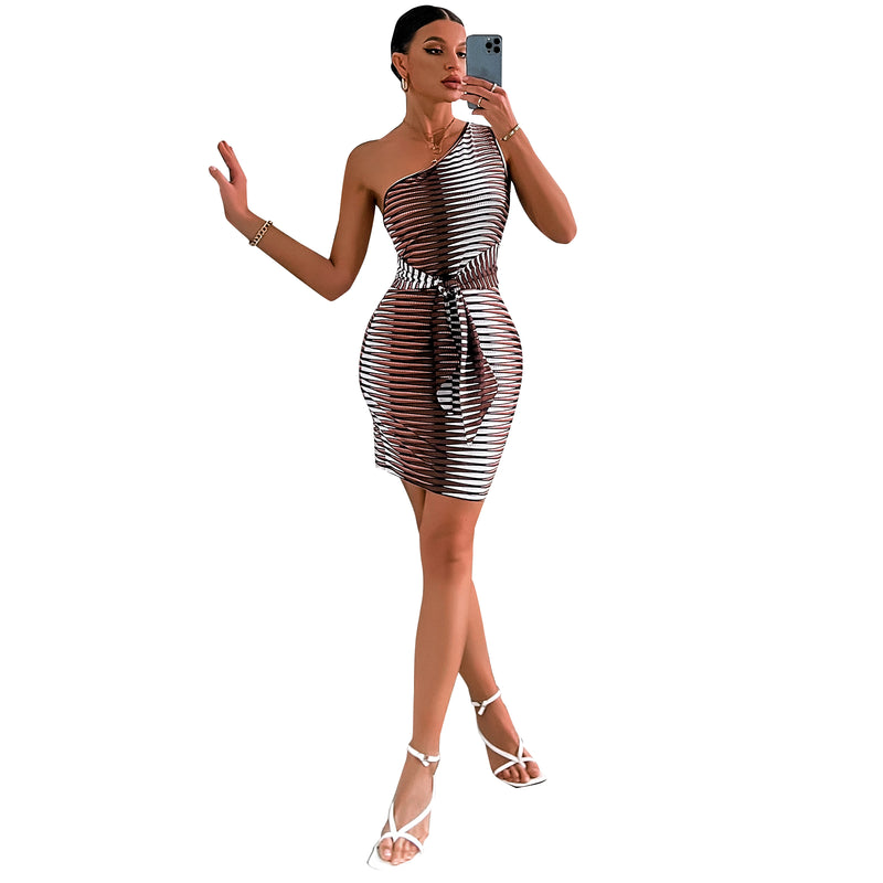 Striped Print Sexy Dress Women - WOMONA.COM