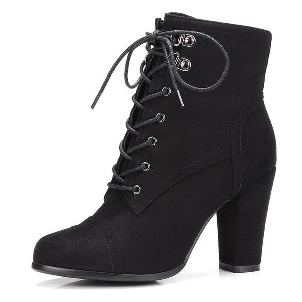 Heel Suede Ankle Booties - WOMONA.COM